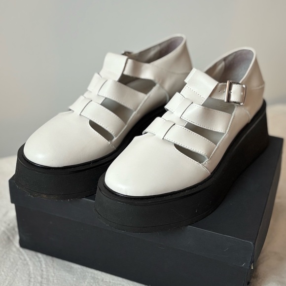 8 by YOOX Ivory Leather Buckle Platform Loafers - Picture 2 of 6